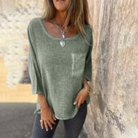 Lässiges T-Shirt mit Rundhalsausschnitt aus Baumwolle und Leinen mit Tasche