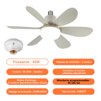 Ventilateur de plafond LED 2 en 1 avec télécommande, base E27E26/B22
