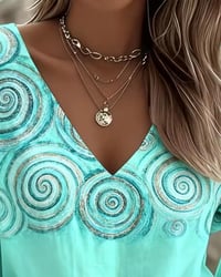 V-Neck Placement Print Blouse