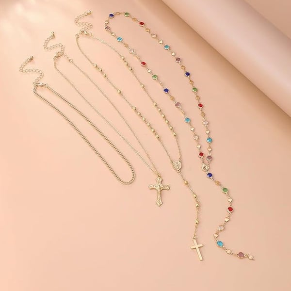 Vintage 4 Piece Set Metal Cross Y-style Long Necklace