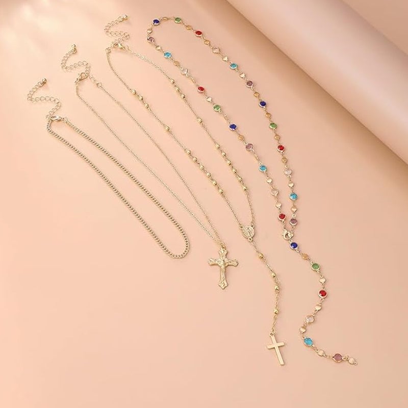 Vintage 4 Piece Set Metal Cross Y-style Long Necklace