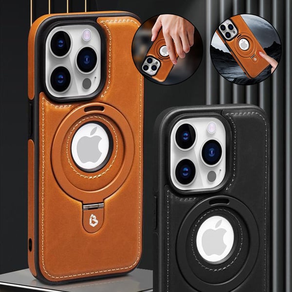 Full-Coverage Shockproof Leather Magnetic Stand iPhone Case