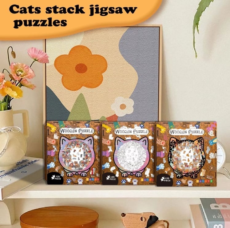 135PCS Cat-Shaped Wooden Puzzle Game