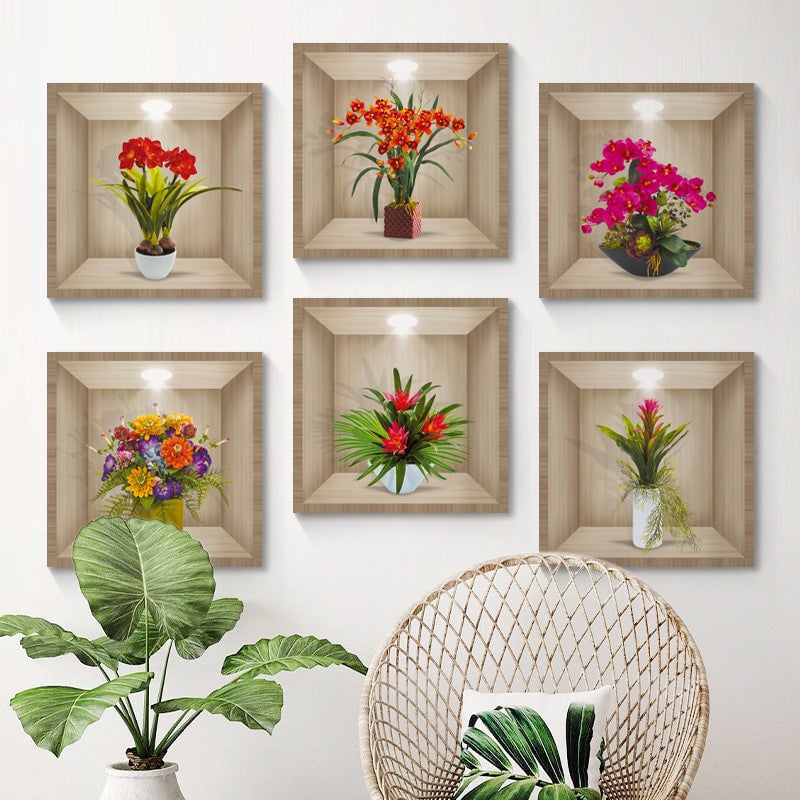 Autocollant mural vase fleurs 3D💓