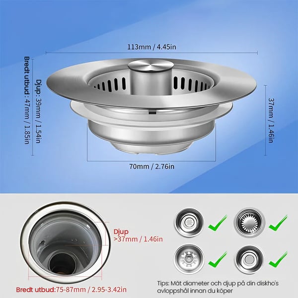 Uppgraderad 3-i-1 Kökshandfat Avloppssil