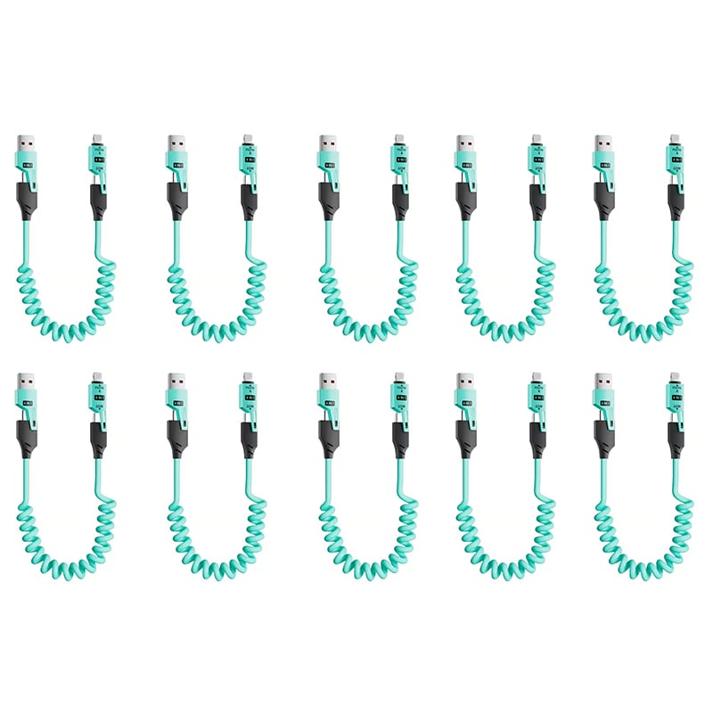 Spring retractable 4 in 1 65w fast charging data cable