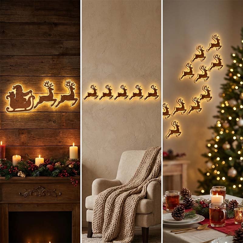 Warm illuminated Christmas wall decoration in a home interior