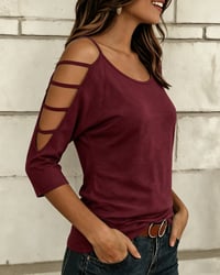 Solid Color Elbow-Length Sleeve Off-Shoulder T-Shirt