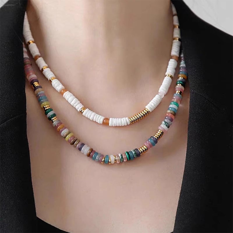 Frisbee Natural Beaded Necklace