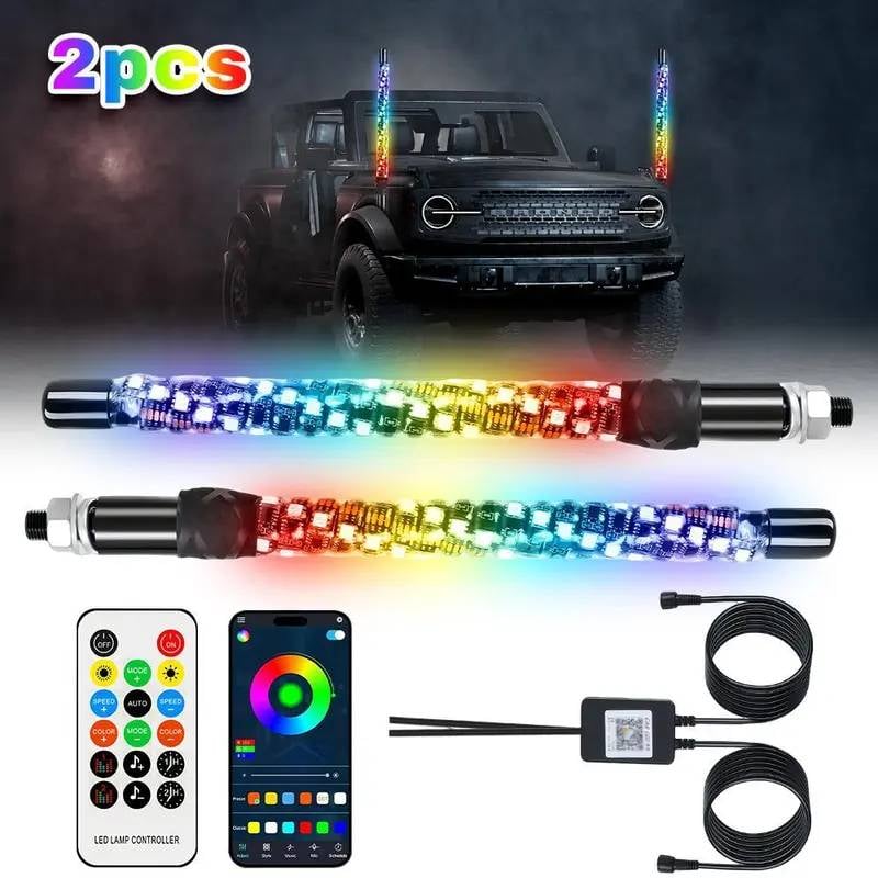 Sakerplus® Spiral RGB LED Whip Lights Set