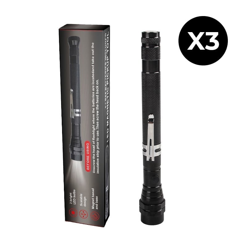 Telescoping Magnetic Flashlight with Flexible LED Pickup Tool