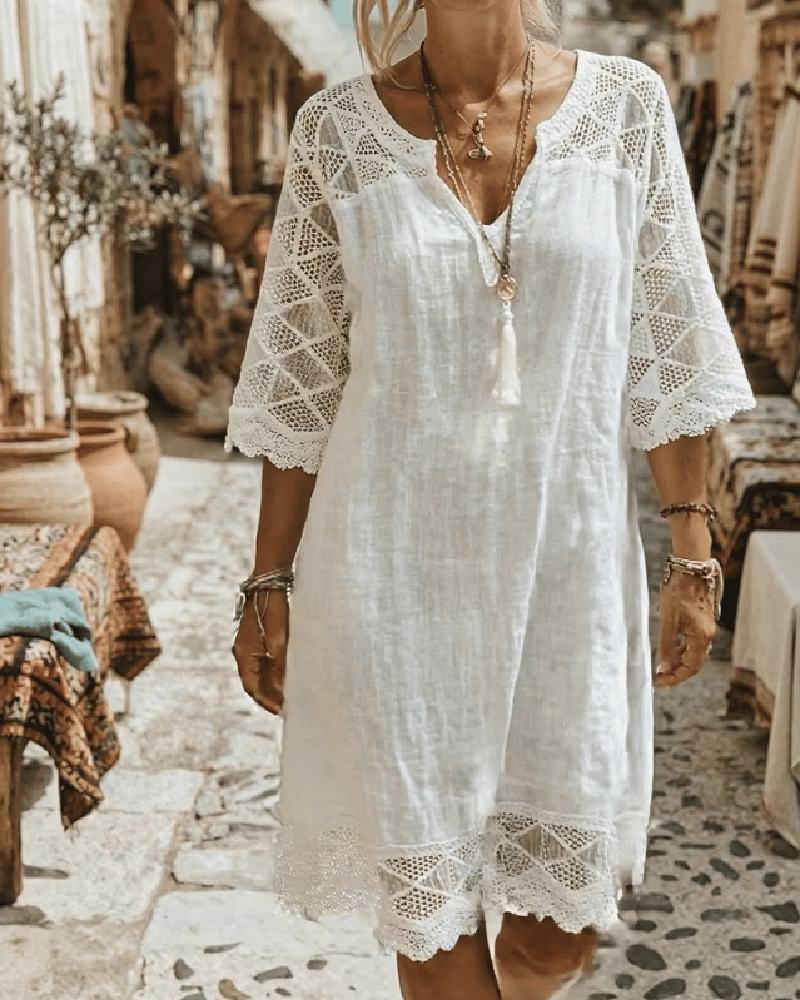 V-Neck Lace Patchwork Casual Dress