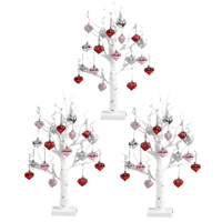 LED Tabletop Birch Tree with 18 Heart Ornaments