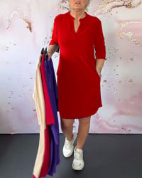 Solid-color V-neck dress