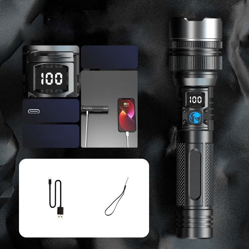 Vanntett Oppladbar Digital Skjerm 2-i-1 Sterk Lys Lommelykt