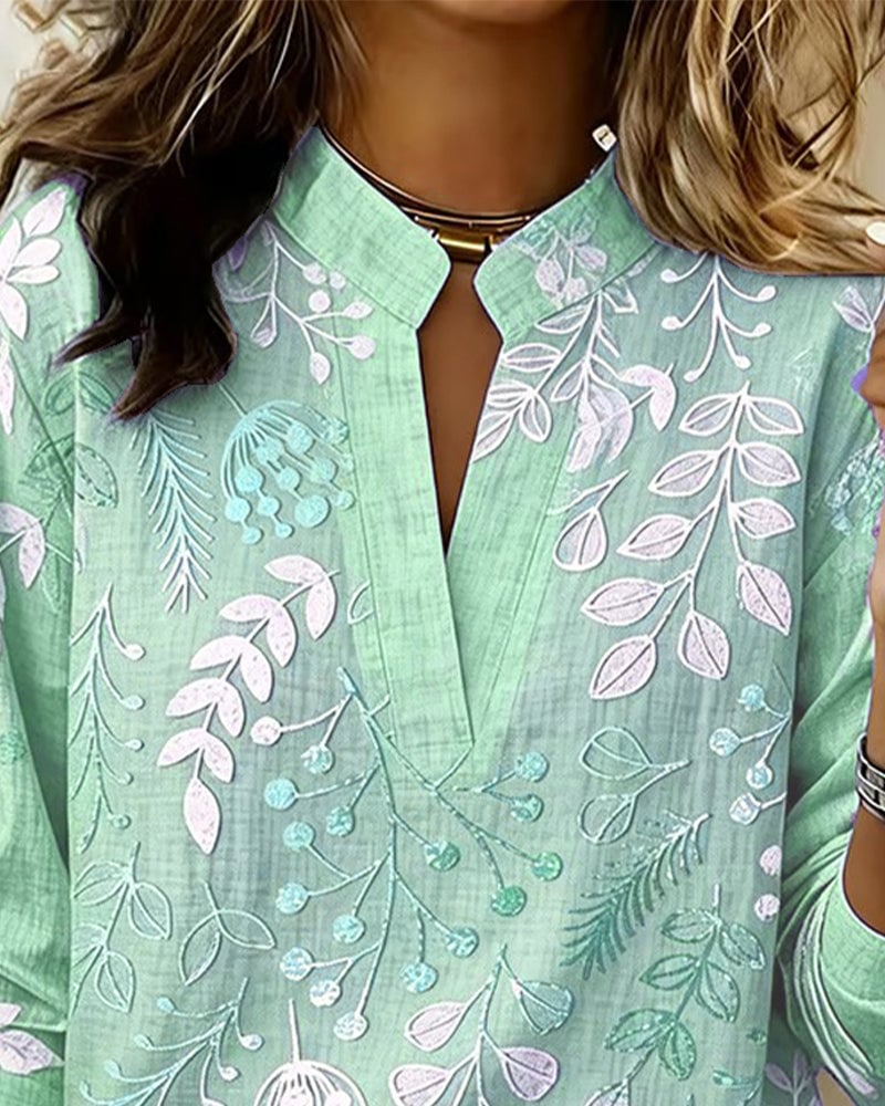 Floral Stand-Collar Blouse