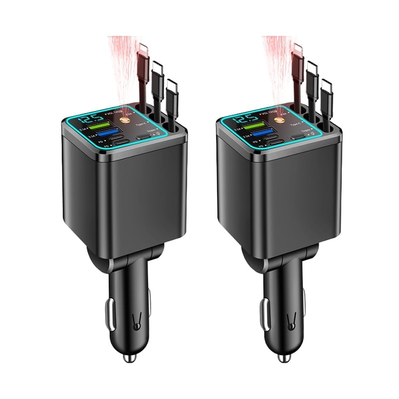 7-in-1 Universal Retractable Car Charger with Intelligent Voltage Display and Starry Sky Light