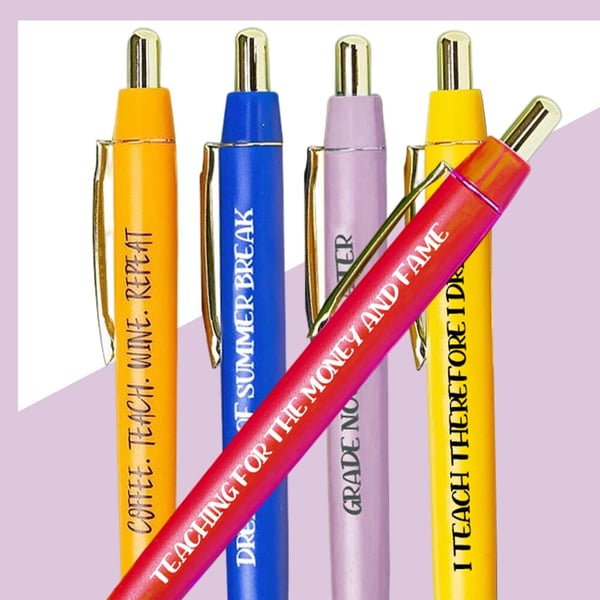 5 pcs Funny Teachers Ballpoint Pens Set (3*Black Ink+2*Red Ink)