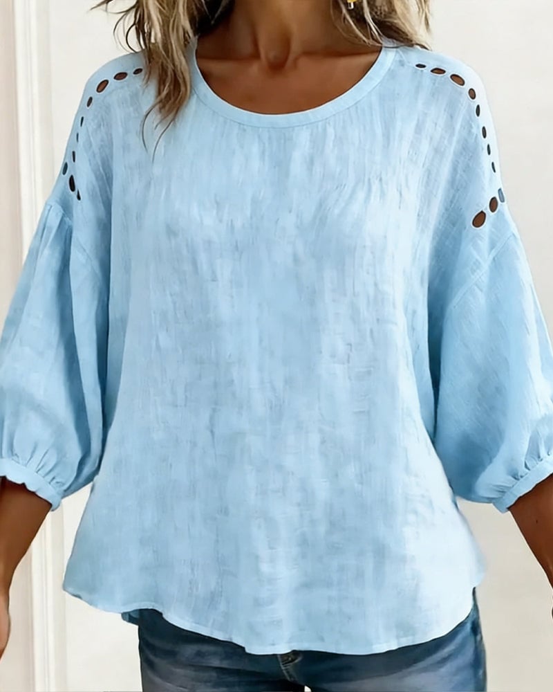 Hollow Cotton Linen Blouse