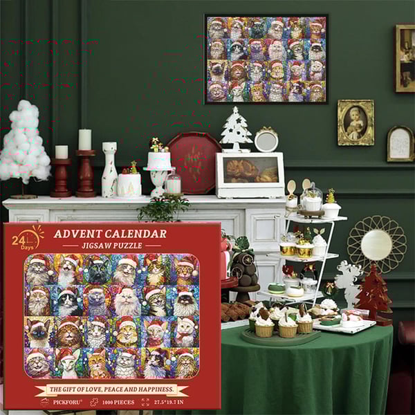 🎄Hot Sale 49%OFF🌟Happy Christmas Cats Advent Calendar Jigsaw Puzzle