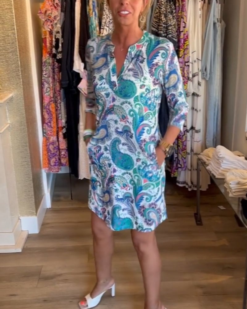 3/4 sleeve pocket dress