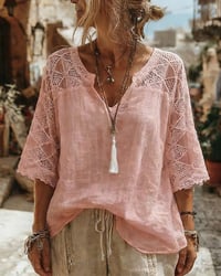 Solid-Color Paneled V-Neck Blouse