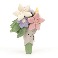 Sødt plysdyr med blomsterbuket