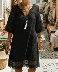 V-Neck Lace Patchwork Casual Dress
