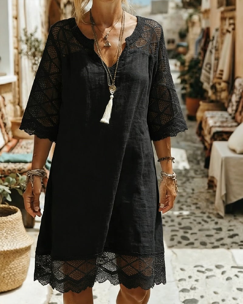 V-Neck Lace Patchwork Casual Dress