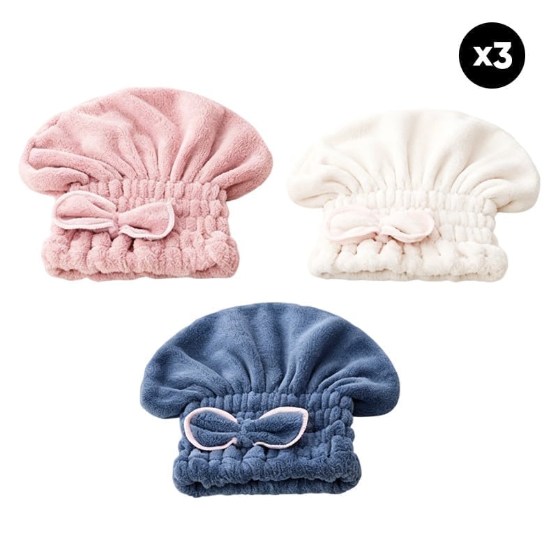 Super Absorbent Hair Towel Wrap(Pink + Blue + Off white) 3PCS