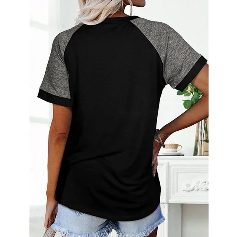 Loose Round Neck Raglan Sleeve Contrast T-shirt