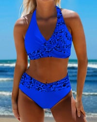 Halterneck bikini med delvist leopardprint