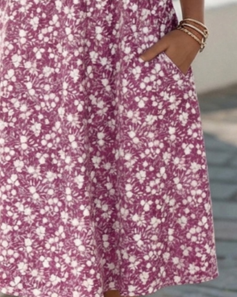 V-Neck Short-Sleeved Floral Dress