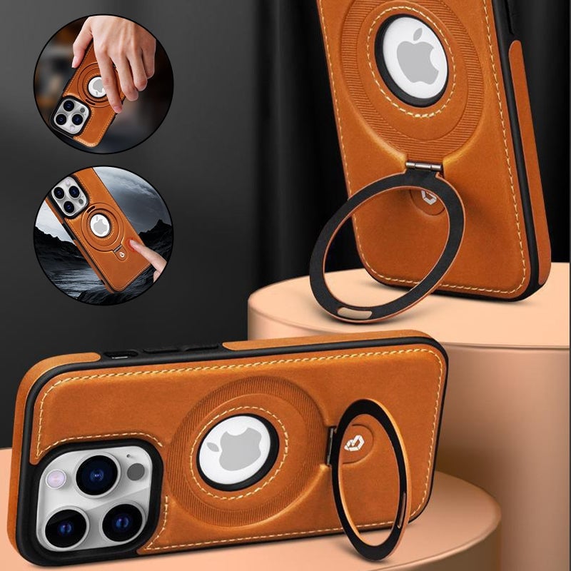 Full-Coverage Shockproof Leather Magnetic Stand iPhone Case