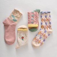 10 Pairs Women's Pink Floral Cotton Socks