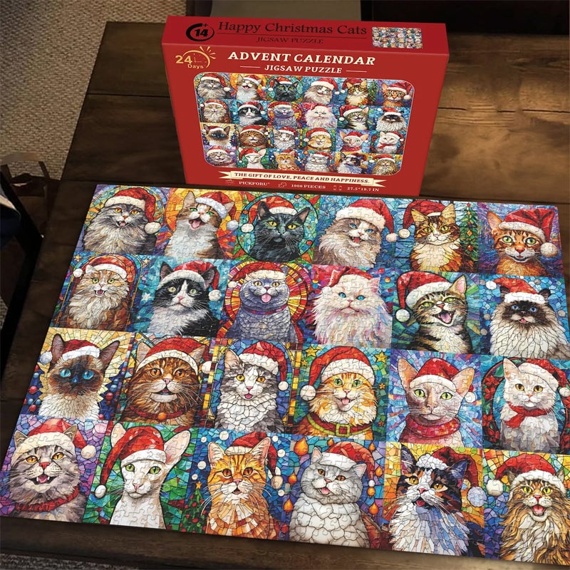 🎄Hot Sale 49%OFF🌟Happy Christmas Cats Advent Calendar Jigsaw Puzzle
