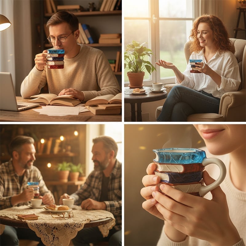 Handbemalte Buch-Kaffeetasse