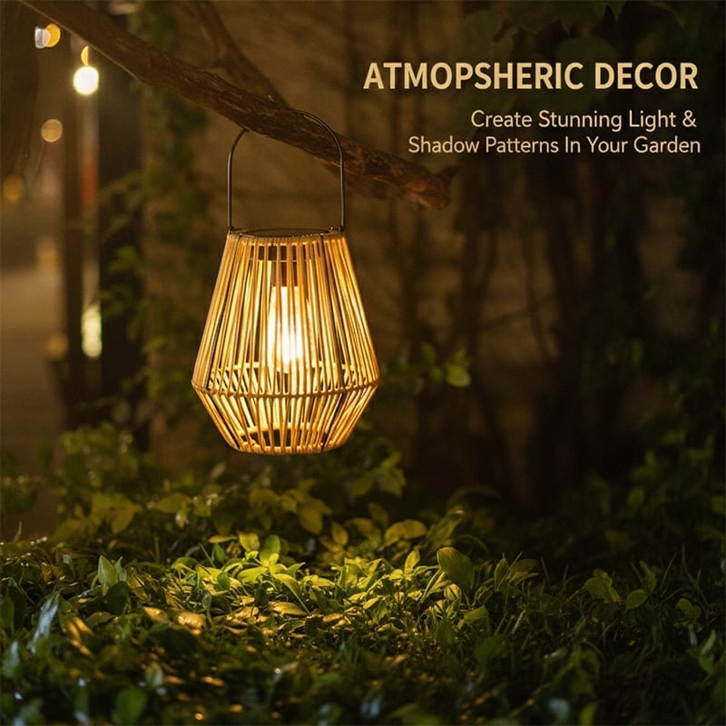 Handwoven Rattan Solar Lantern