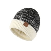 Fleece Lined Leather Patch Knit Cap