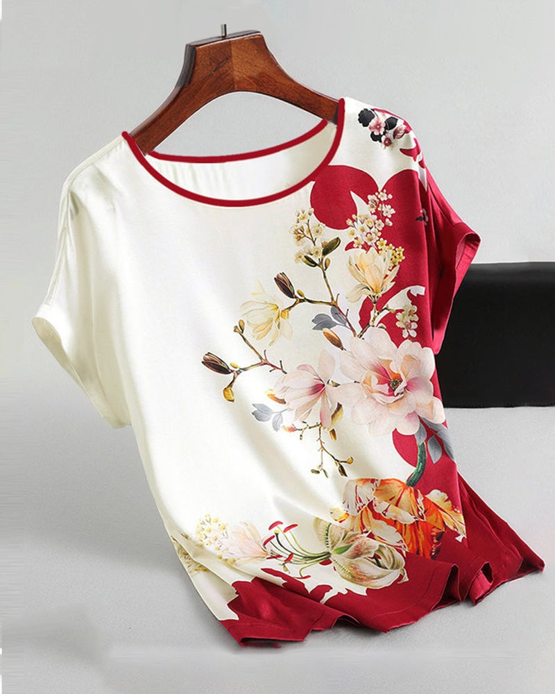 Kortärmad t-shirt i issilke med tryck