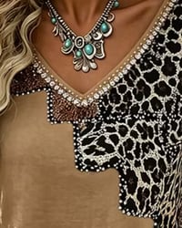 Blus V-Hals Leopard Tryck