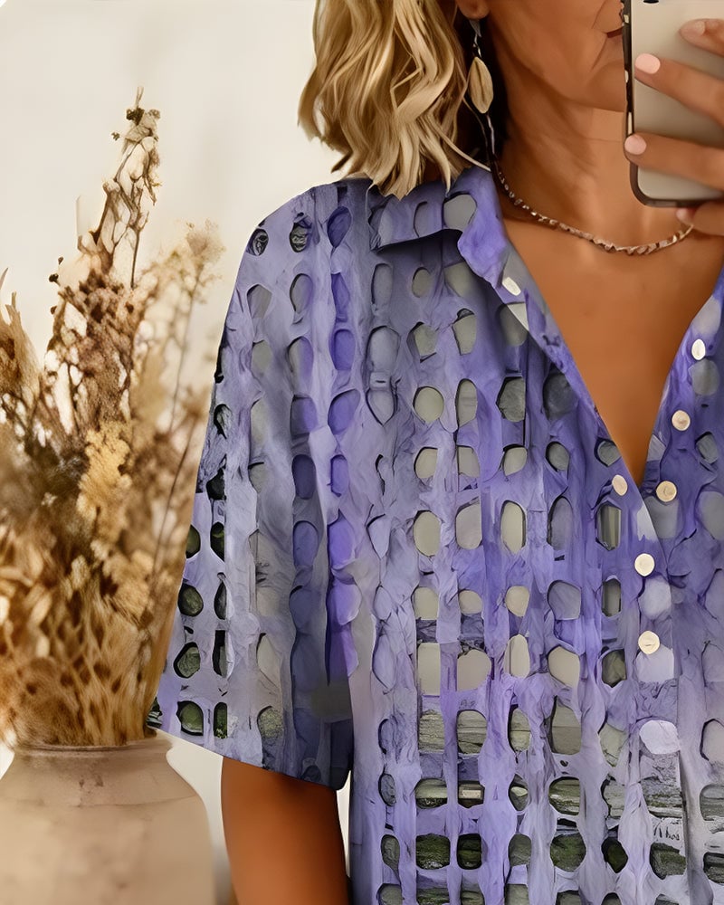 Polka Dot Print Button Half-Placket Blouse