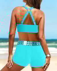 Højtaljet bikini med geometrisk print