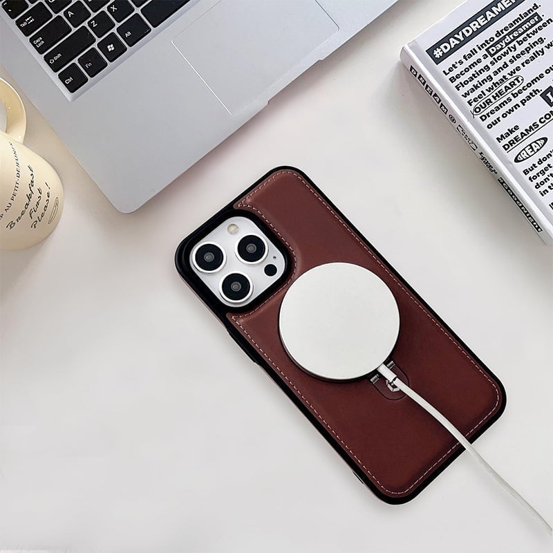 Full-Coverage Shockproof Leather Magnetic Stand iPhone Case