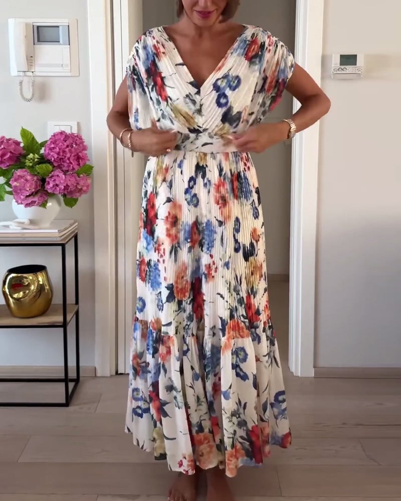 Robe élégante plissée à imprimé floral coloré