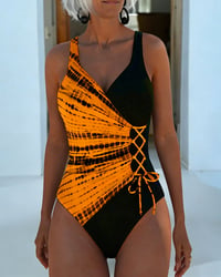 Color-Blocked Polka Dot One-Piece Swimsuit