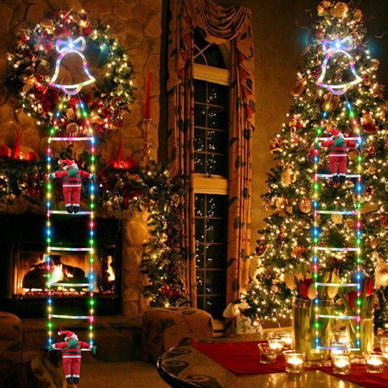 Julstege Med Dekorationsljus Och Tomte