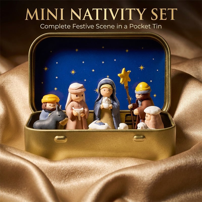 Mini Christmas Nativity Set in Tin Box