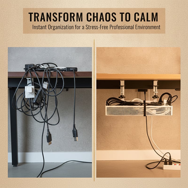 Adjustable No-Drill Under-Desk Cable Organizer