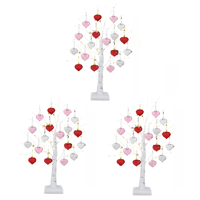 LED Tabletop Birch Tree with 18 Heart Ornaments